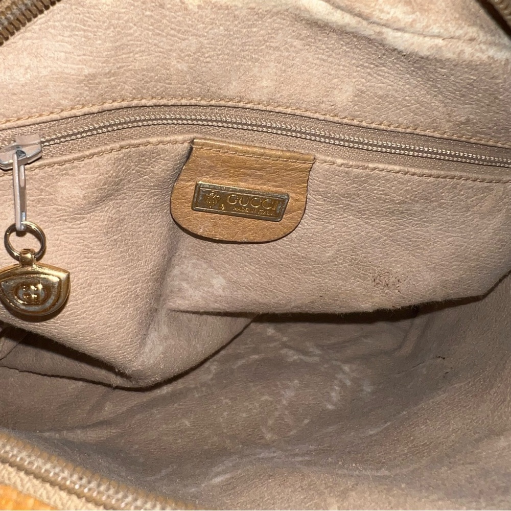 Gucci Vintage GG Monogram Canvas Crossbody Bag Brown Leather Trim Messenger - Picture 11 of 12